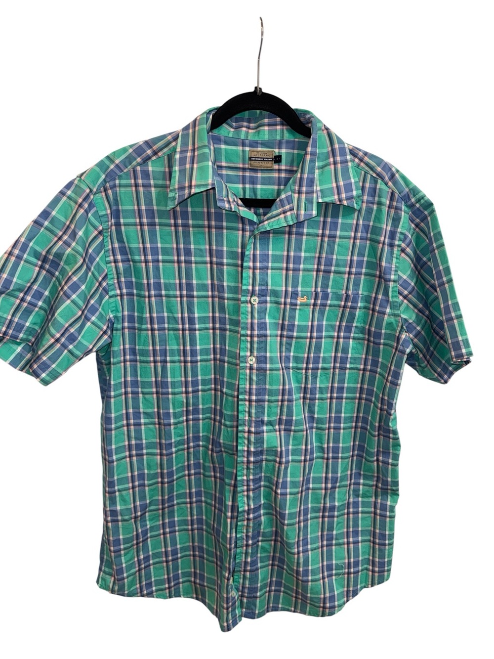 Southern Marsh Men's Short-Sleeve Plaid Shirt - Green & Blue